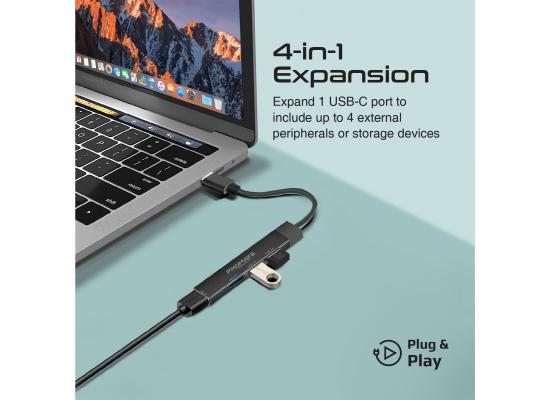 Promate LiteHub 4-in-1 Multi-Port USB-C Data Hub, Charge Adapter with USB-A Adapter